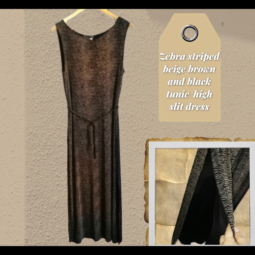 💛3/$10 Zebra Bodycon belted slit tunic dress